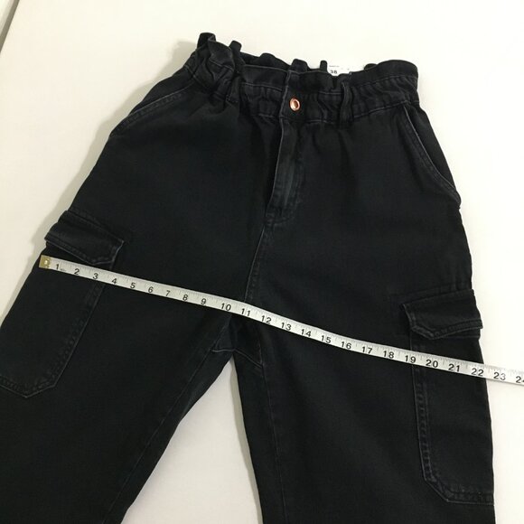 ZARA High Waist Baggy Fit Paper Bag Carrot Leg Ankle Rigid Black Womens 6 - Picture 15 of 16